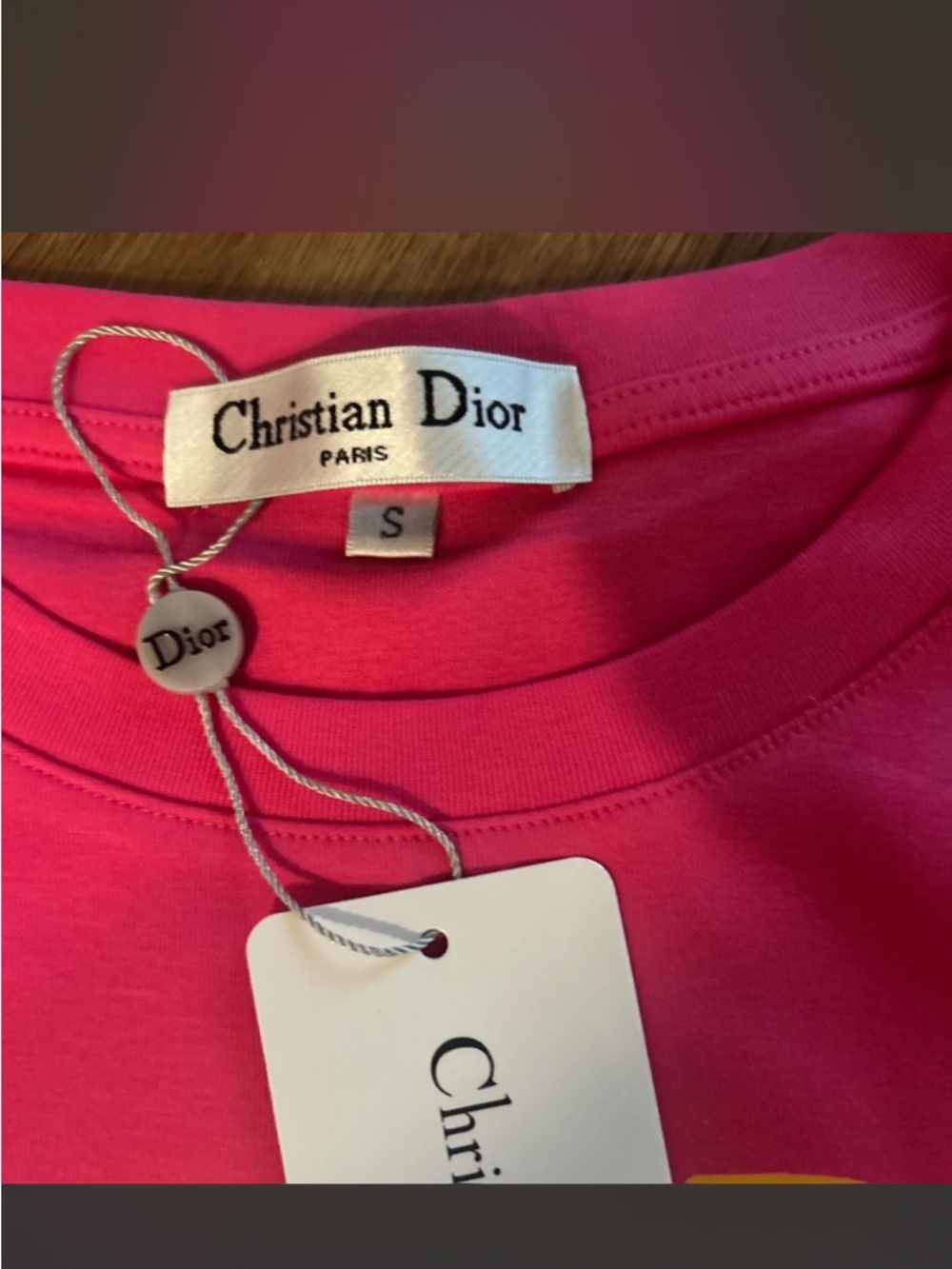 Dior Hot Pink Tank Top with Yellow 'J'ADORE DIOR' Print - Picture 4 of 4